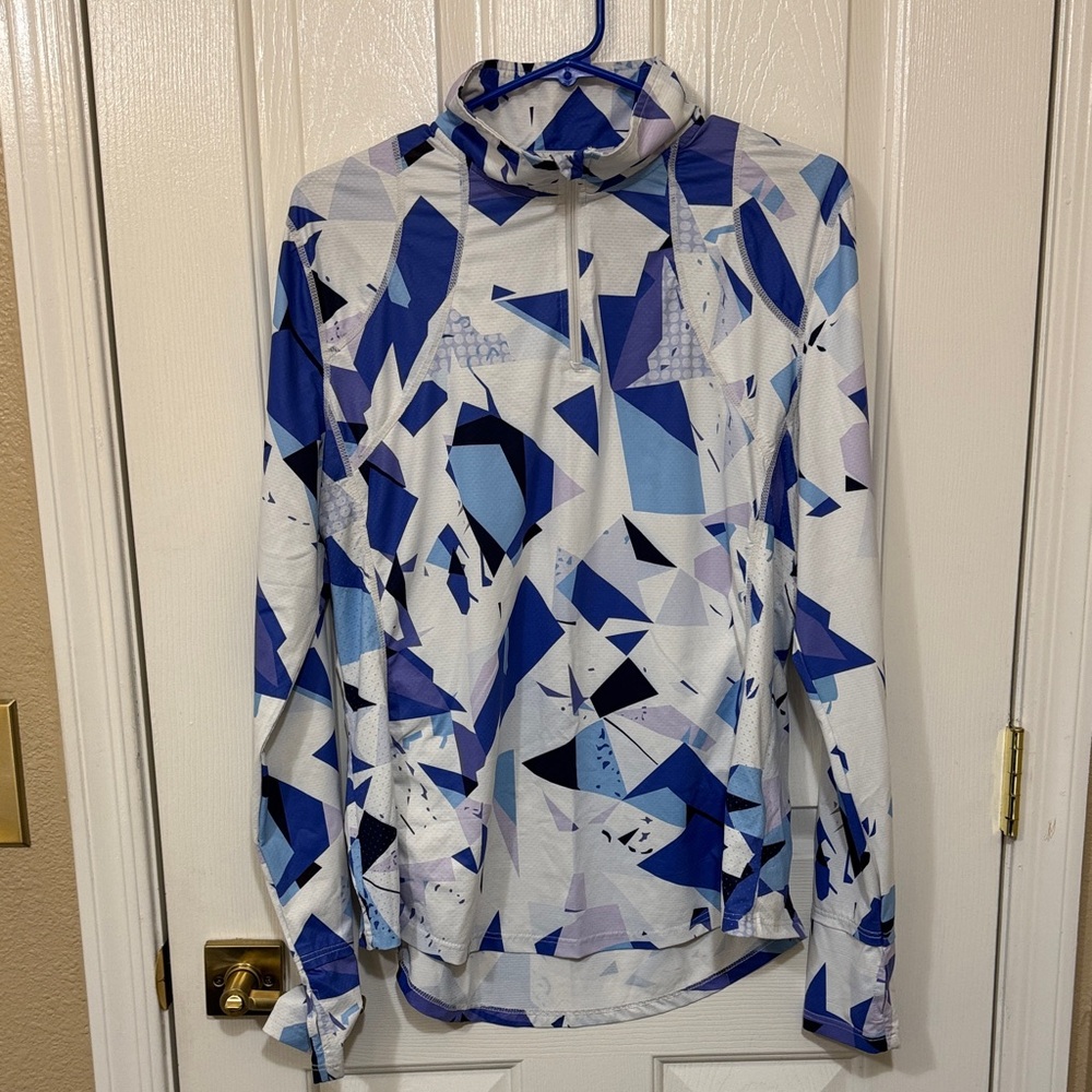 Geometric Blue and White Pullover